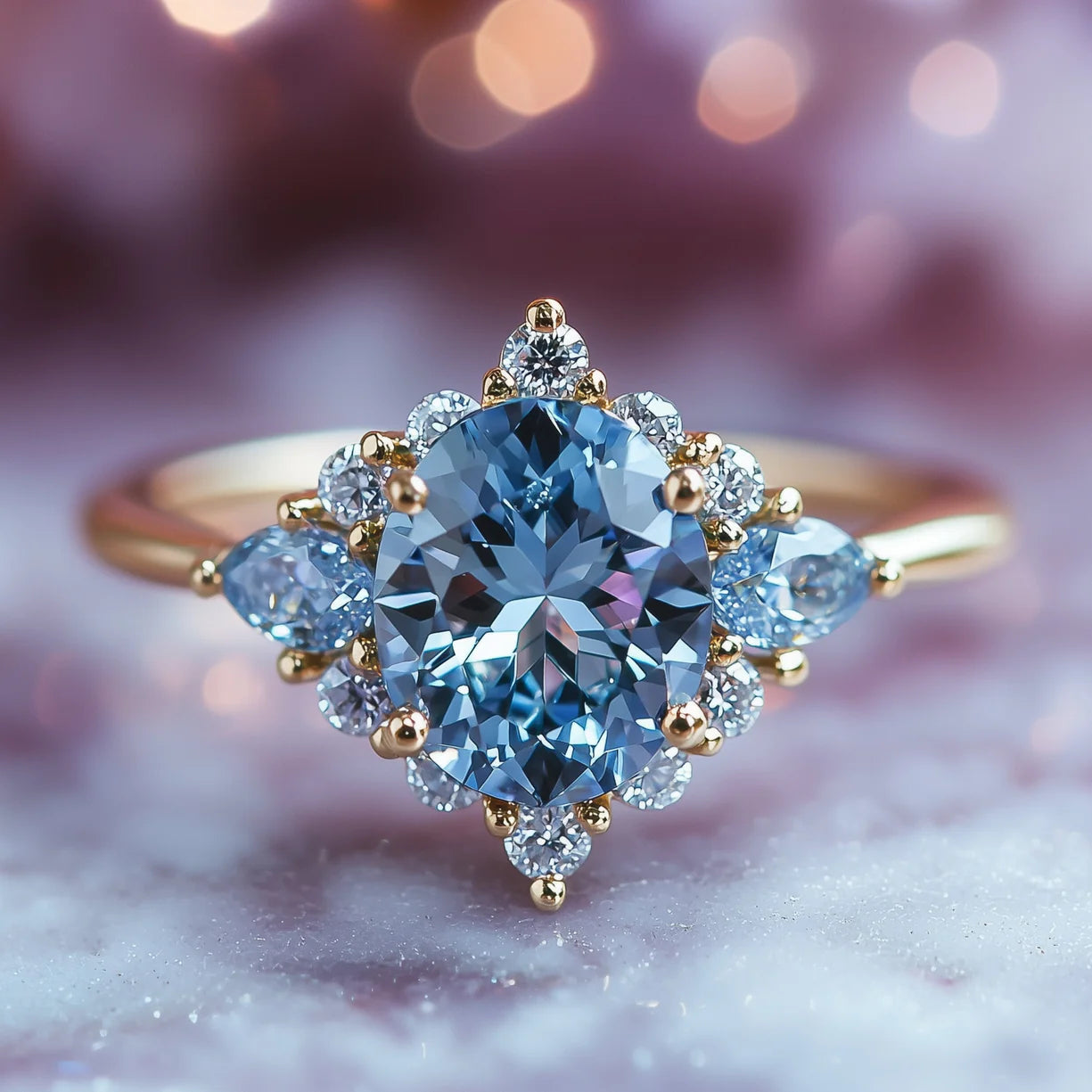 Bague Lillian avec pierre précieuse bleue taille ovale