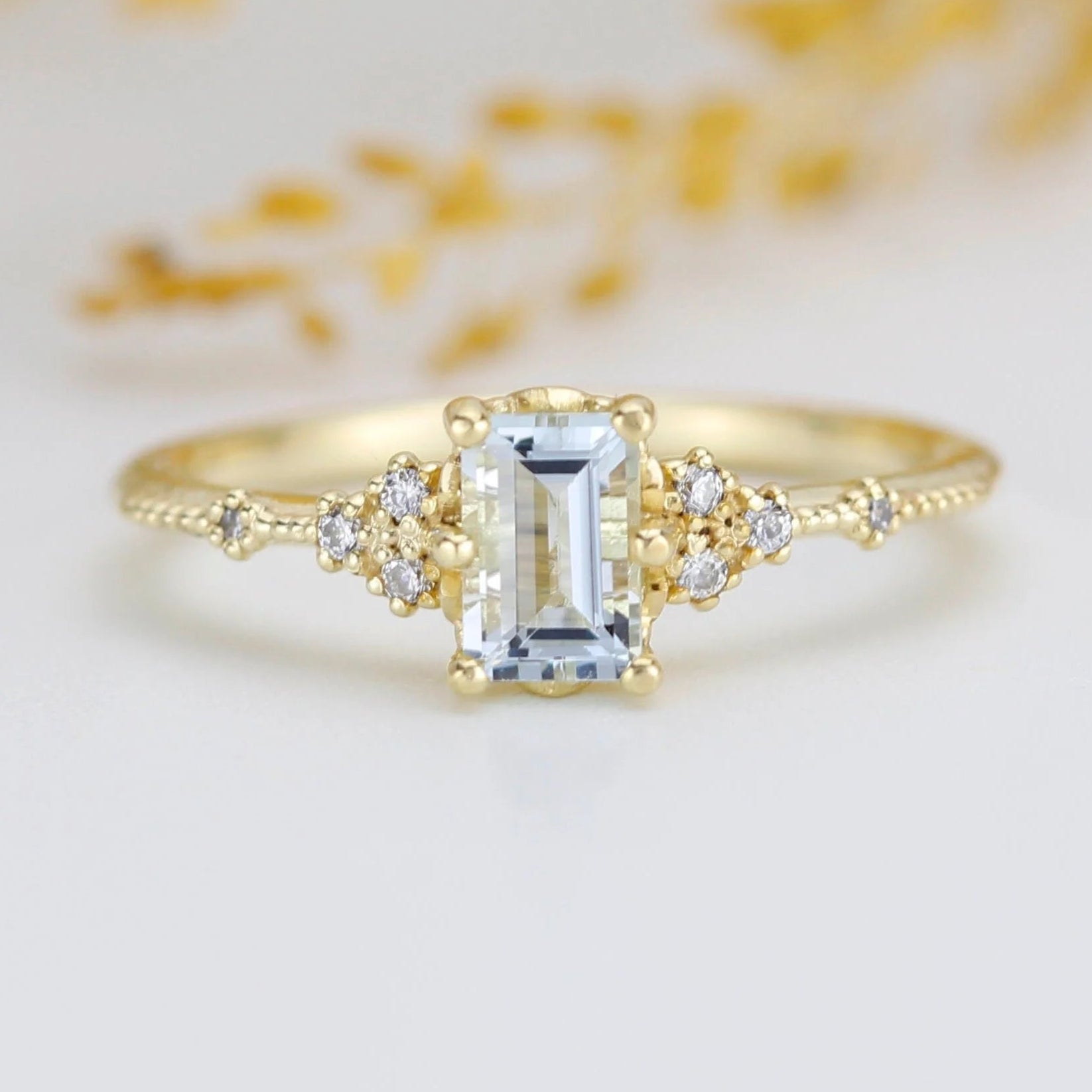 The Natalia Emerald Cut Lab Grown Aquamarine Engagement Ring