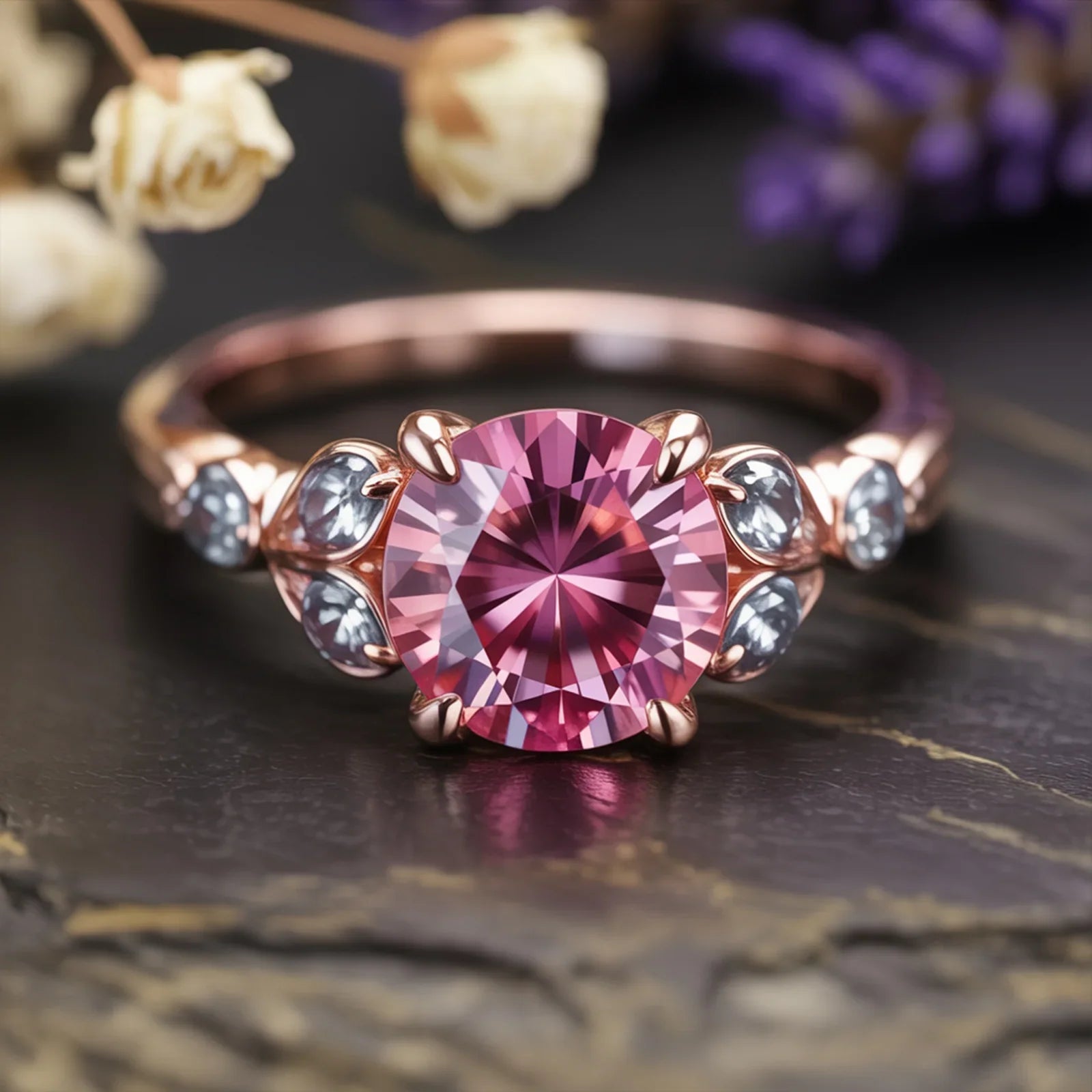The Katalina Round Cut Pink Gemstone Ring