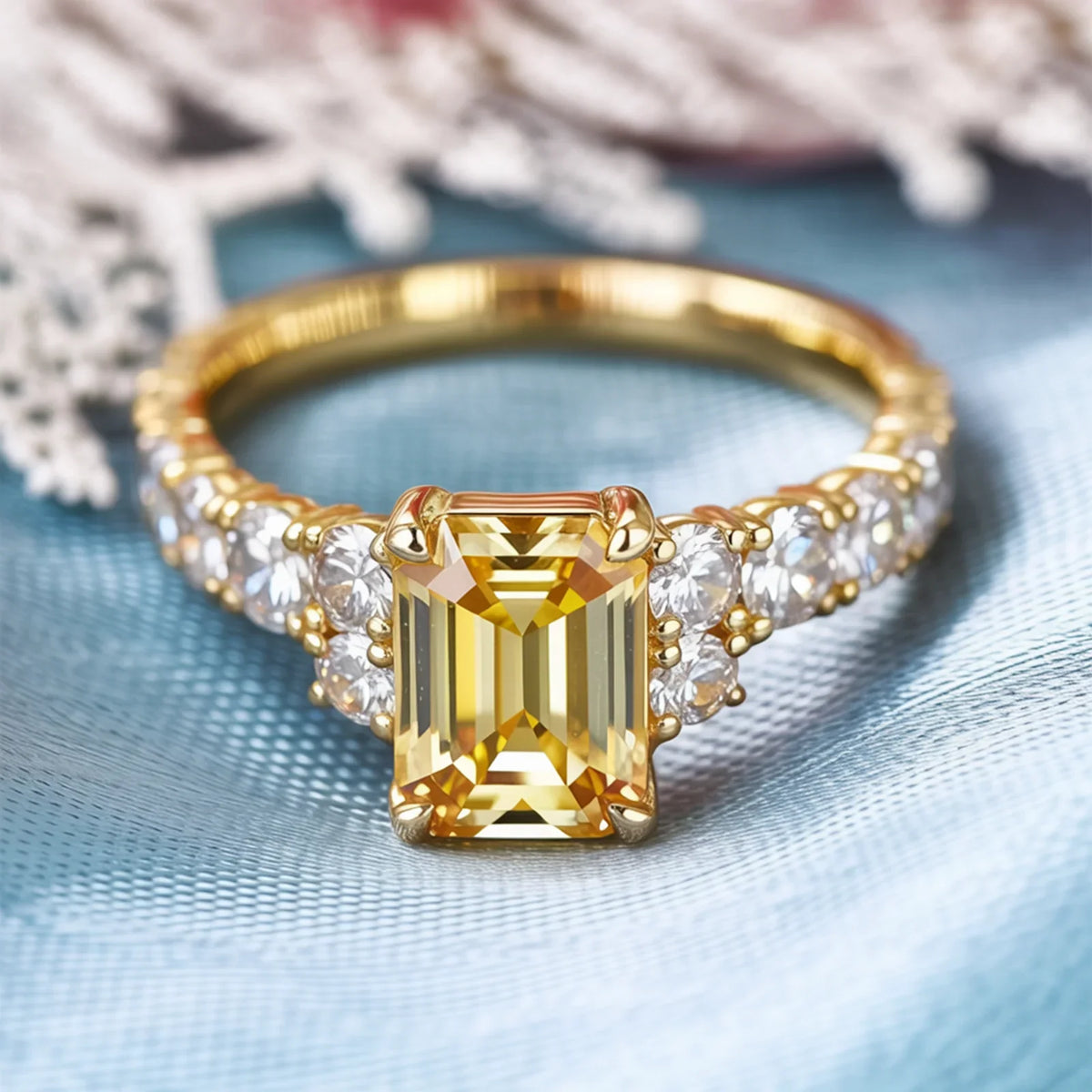 The Adelina Rae 2CT Emerald Cut Yellow Gemstone Ring