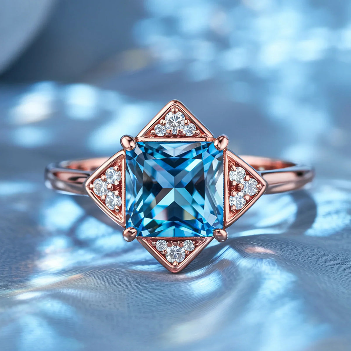 The Caterina 1CT Princess Cut Blue Gemstone Vintage Ring
