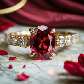The Celestine 2CT Oval Cut Red Gemstone Ring