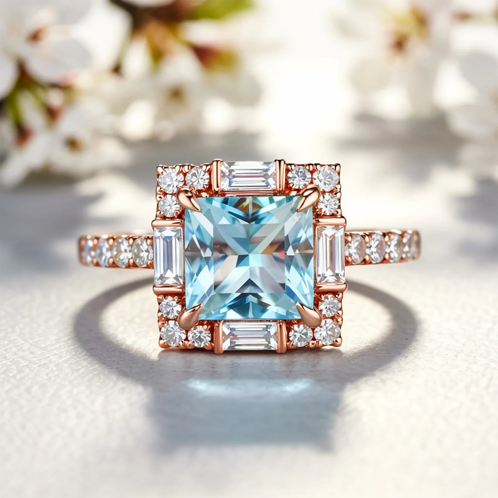 The Calliope Princess Cut Blue Gemstone Halo Ring