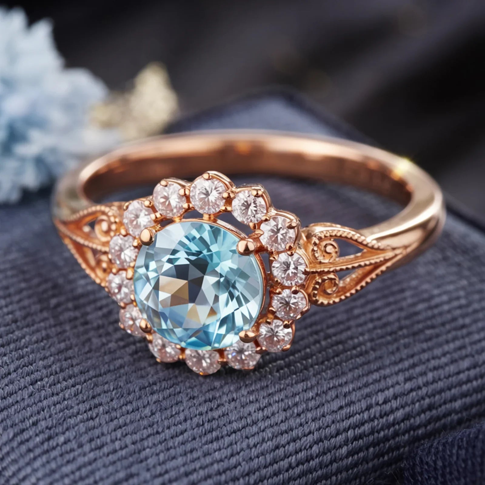 The Marinella Round-Cut Blue Gemstone Ring