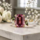 Virelia Vintage Emerald-Cut Entwined Branch Pink Gemstone Ring
