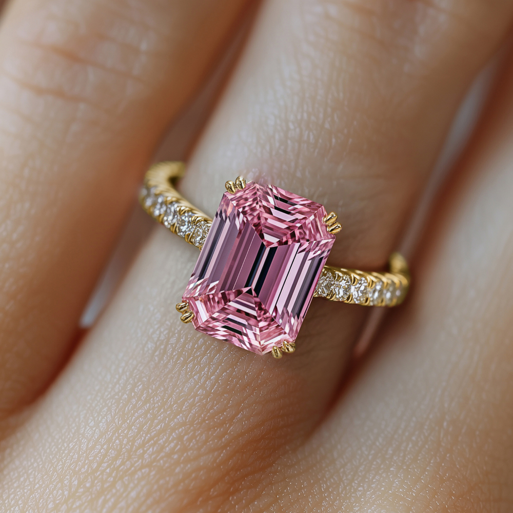Elisa 2CT Emerald Cut Luxe Pink Gemstone Ring