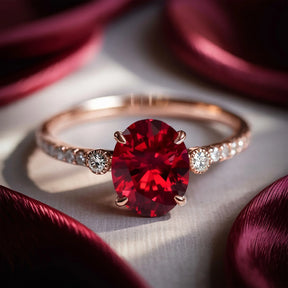 The Luna 2CT Oval-Cut Red Gemstone Ring