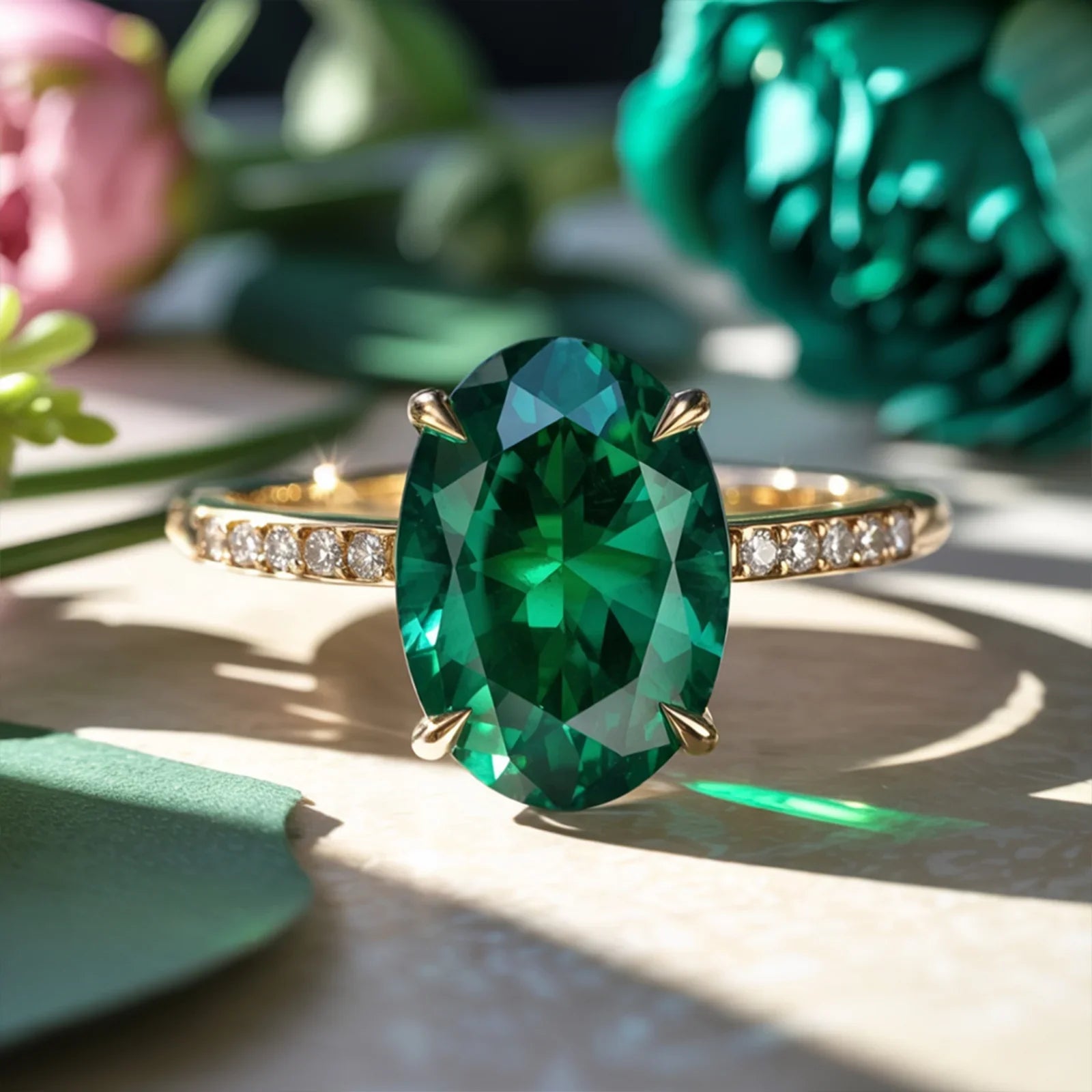 Der Ring mit dem oval geschliffenen grünen Opalin-Edelstein