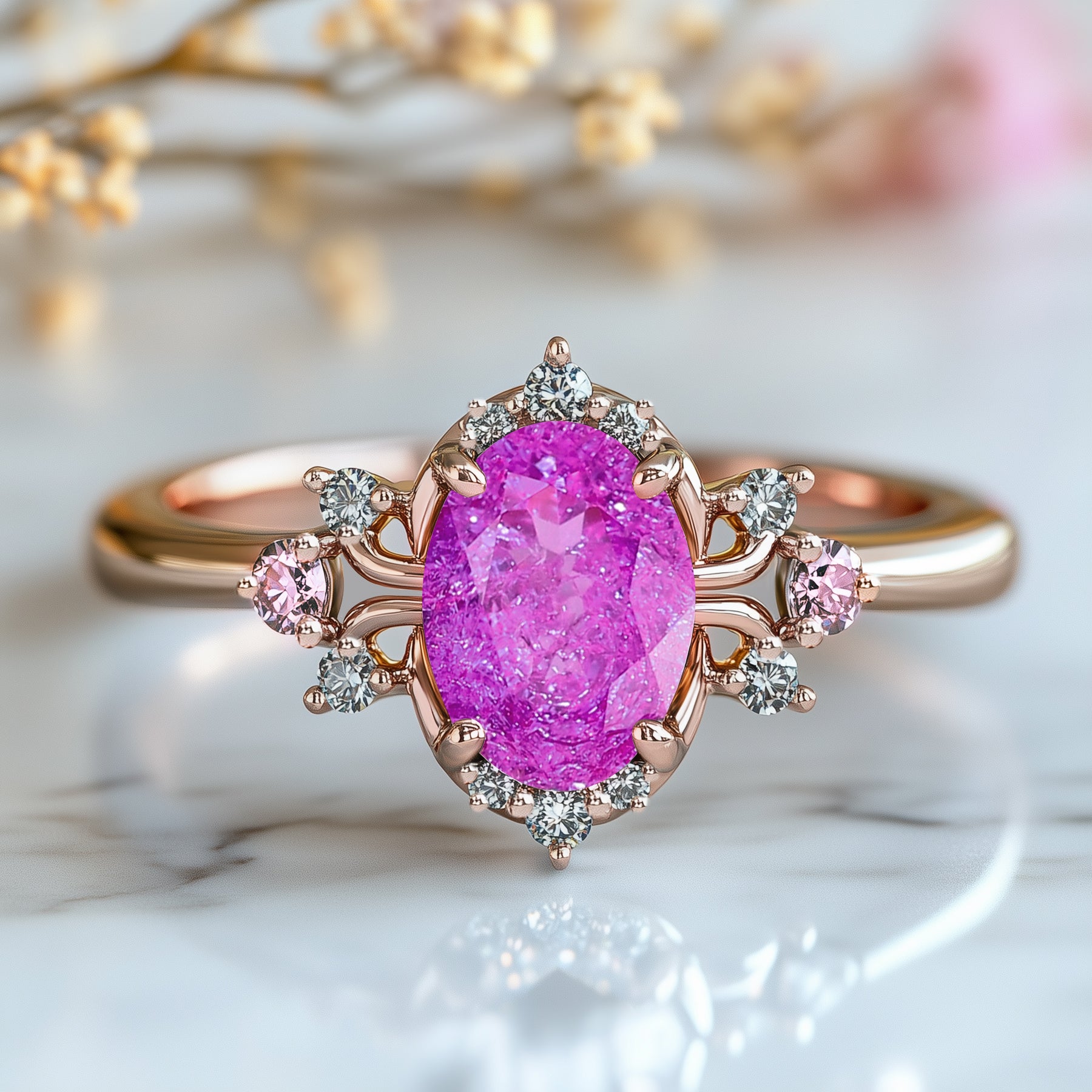 Valoria Oval Vintage Lab Grown Rose Sapphire Ring