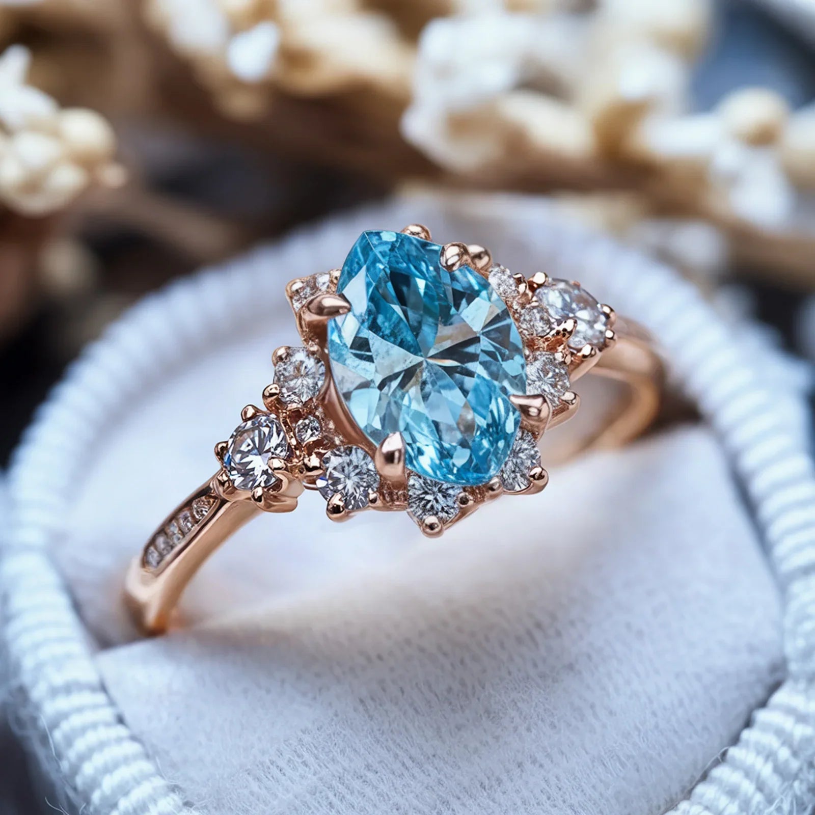 The Bethany Marquise Cut Blue Gemstone Halo Ring