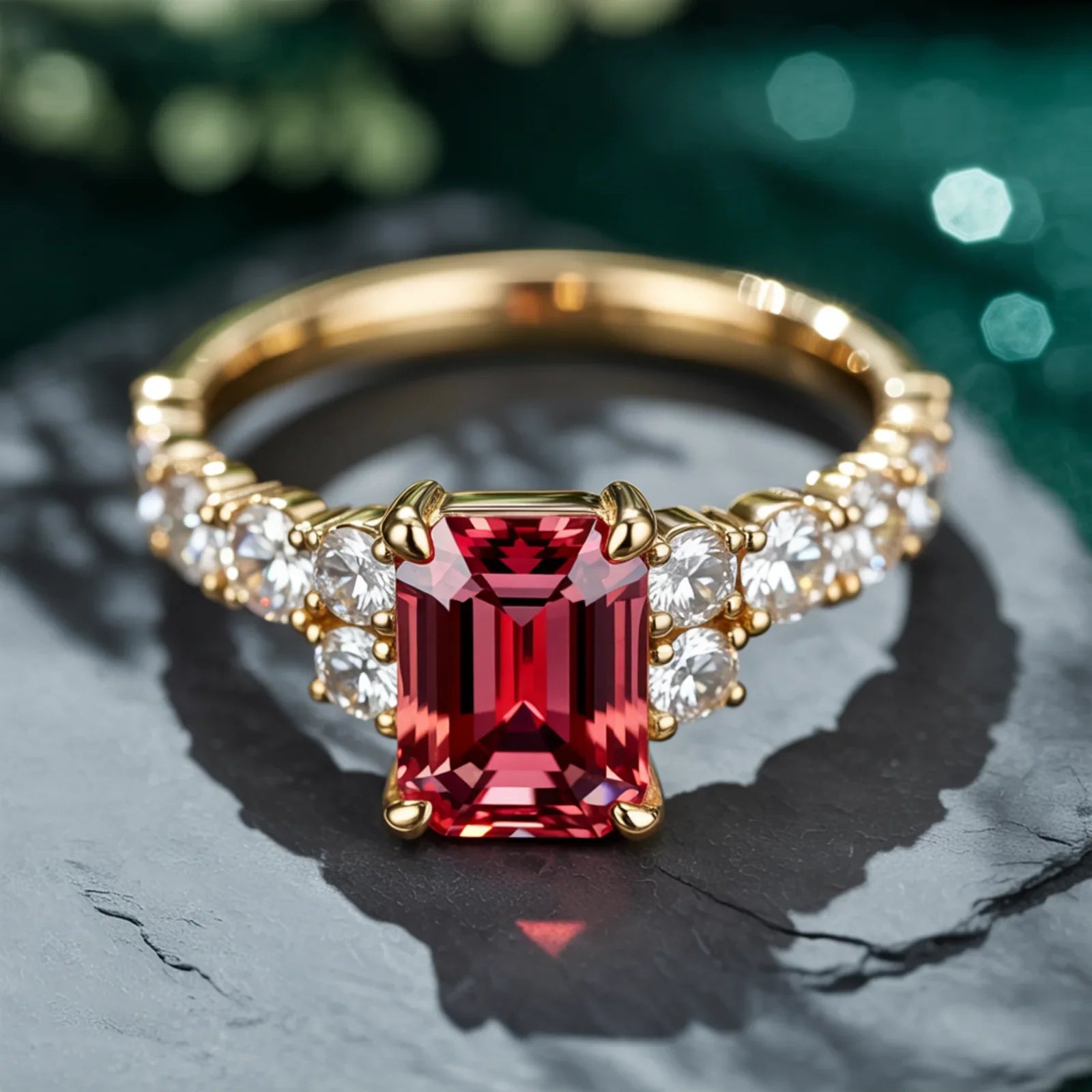 The Adelina Rae Emerald Cut Red Gemstone Ring