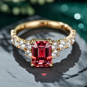 The Adelina Rae 2CT Emerald Cut Red Gemstone Ring