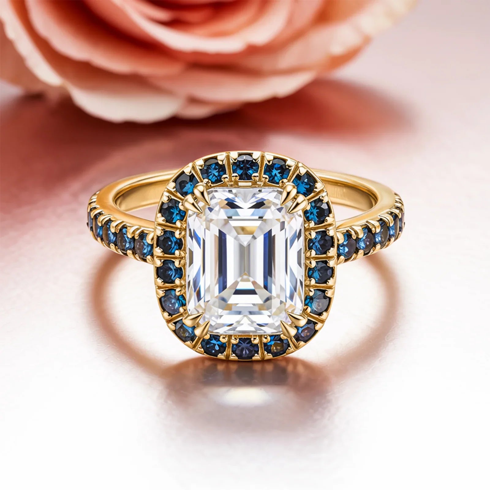 Der Isolde Smaragdschliff Halo Moissanit-Ring