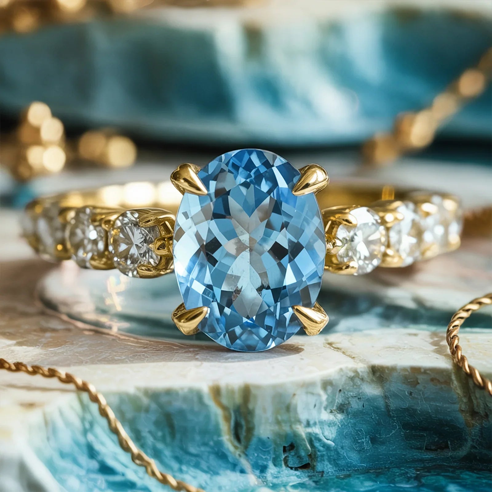 Der Celestine Ring mit ovalem, blauem Edelstein