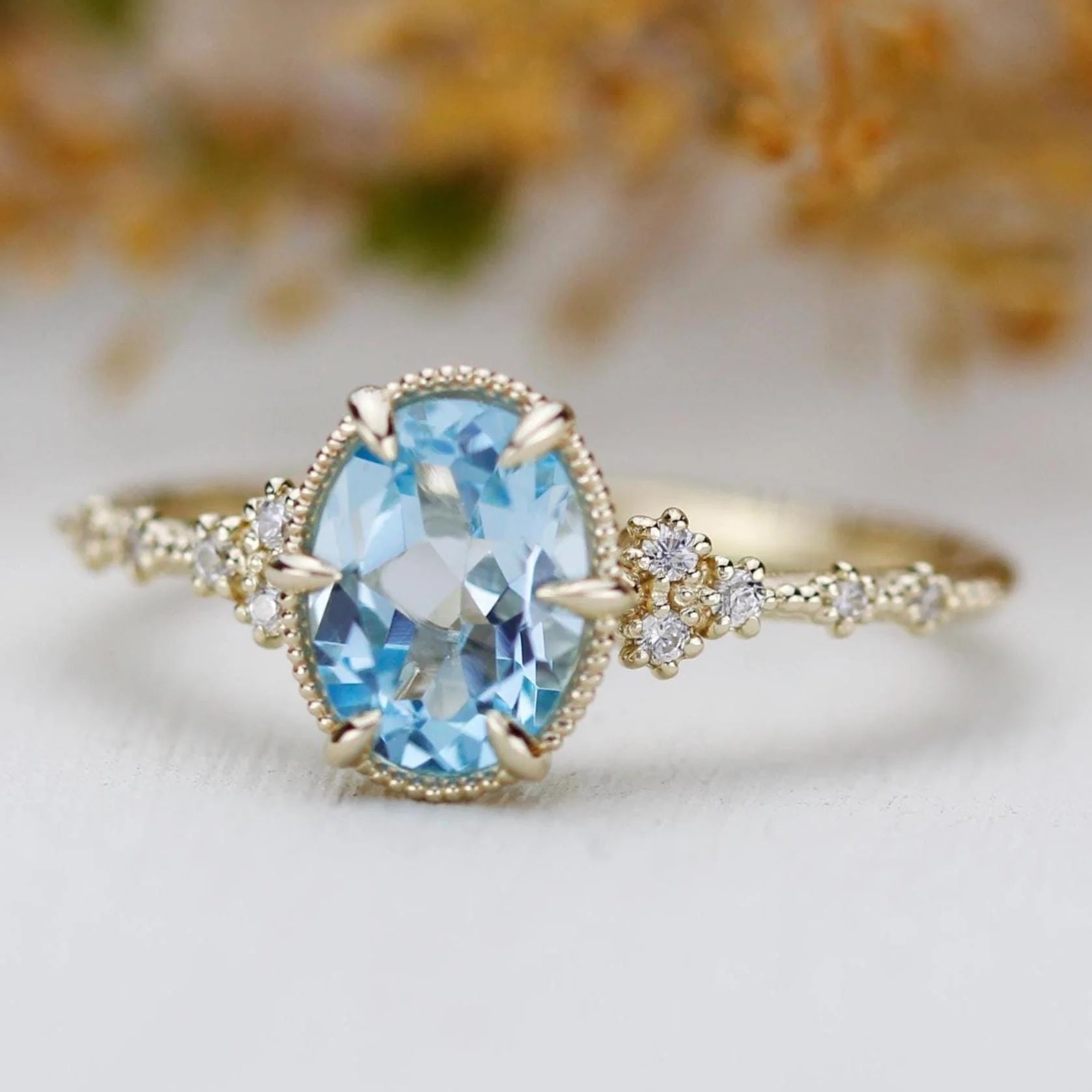 Dainty Oval Cut Topaz Engagement Ring