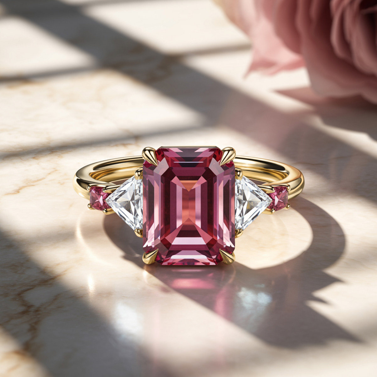 Seraphyne 2CT Emerald-Cut Pink Gemstone Ring