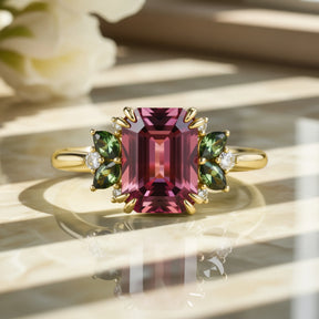Solandra Emerald Cut Burgundy Gemstone Ring