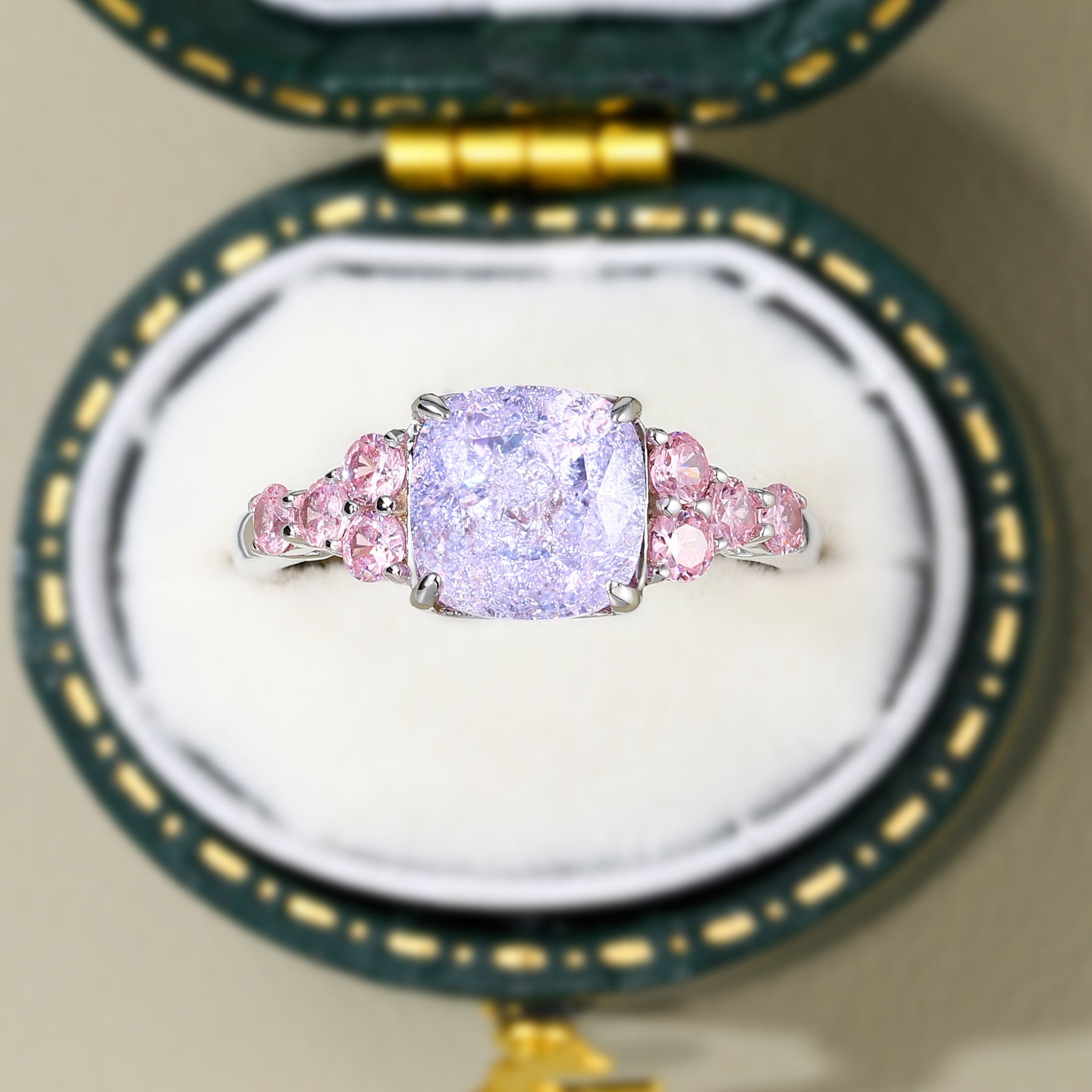The Gisella Asscher Cut Lab Grown Lavender Garnets Ring