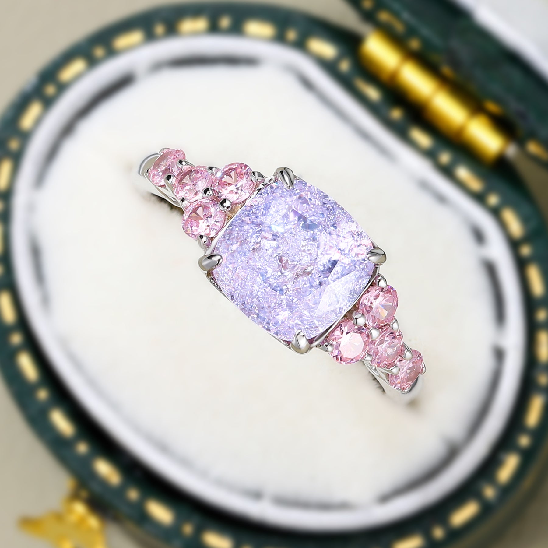 The Gisella Asscher Cut Lab Grown Lavender Garnets Ring