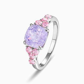The Gisella Asscher Cut Lab Grown Lavender Garnets Ice-crackle Texture Ring
