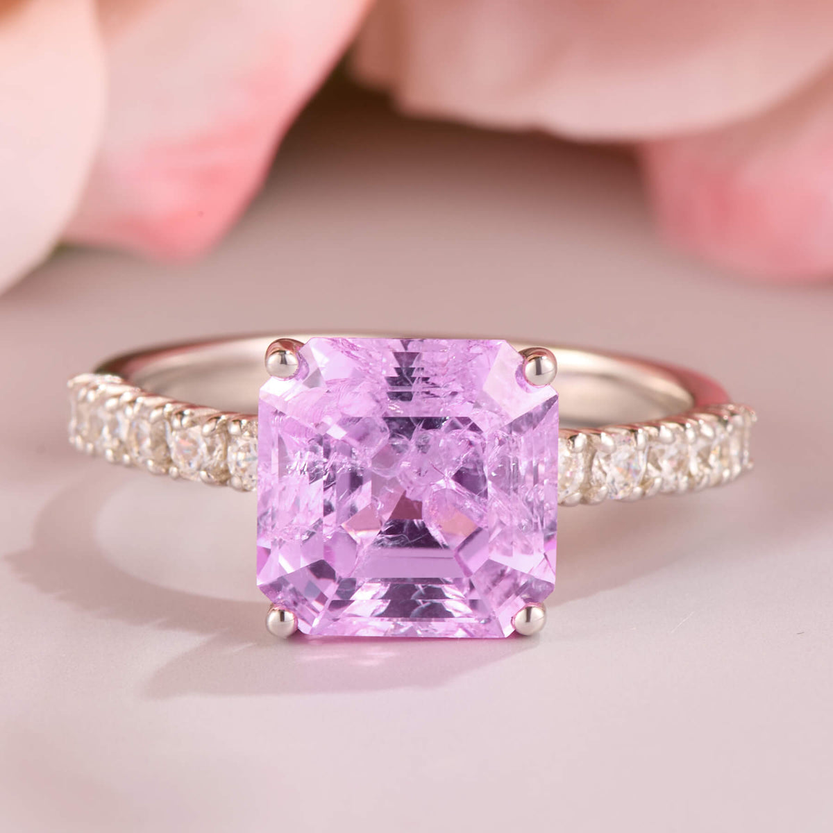 Juliana Hope Cushion Cut Lab Grown Pink Sapphire Ice-crackle Texture Ring