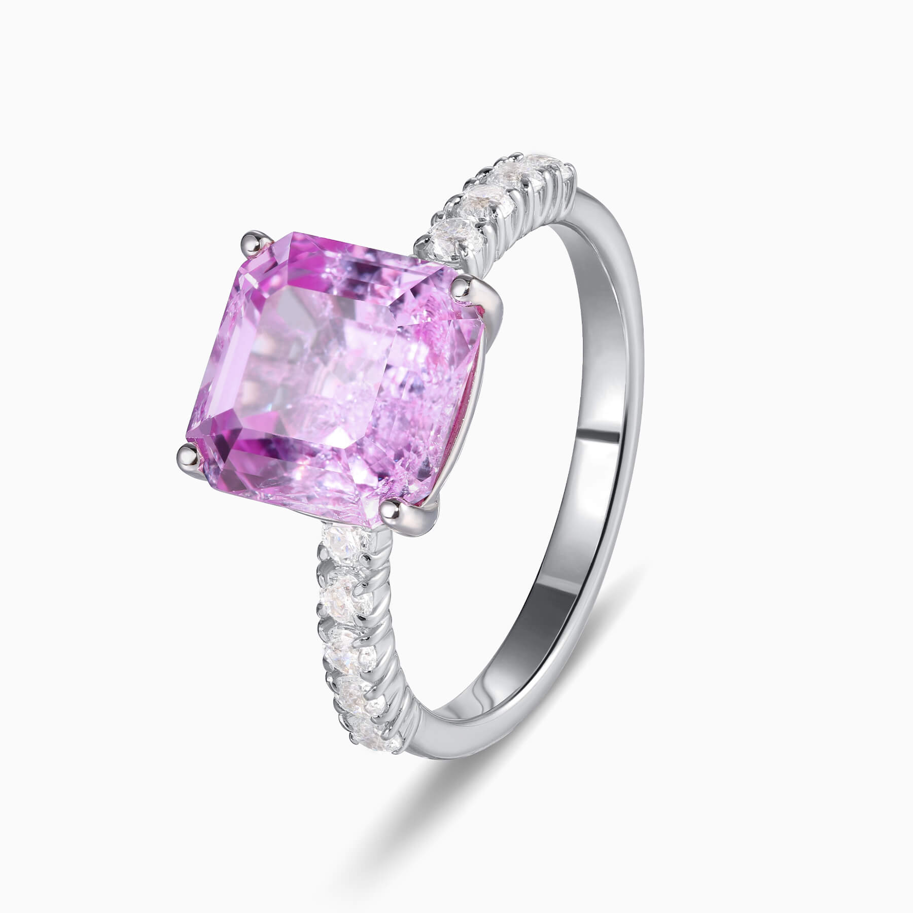 Juliana Hope Cushion Cut Lab Grown Pink Sapphire Ice-crackle Texture Ring
