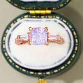 Decagon Nova Design Diamond Cut Lab Grown Lavender Garnets Engagement Ring