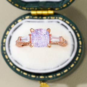 Decagon Nova Design Diamond Cut Lab Grown Lavender Garnets Engagement Ring