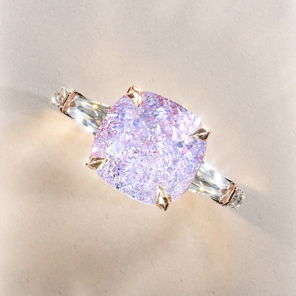 Decagon Nova Design Diamond Cut Lab Grown Lavender Garnets Engagement Ring