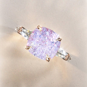 Decagon Nova Design Diamond Cut Lab Grown Lavender Garnets Engagement Ring