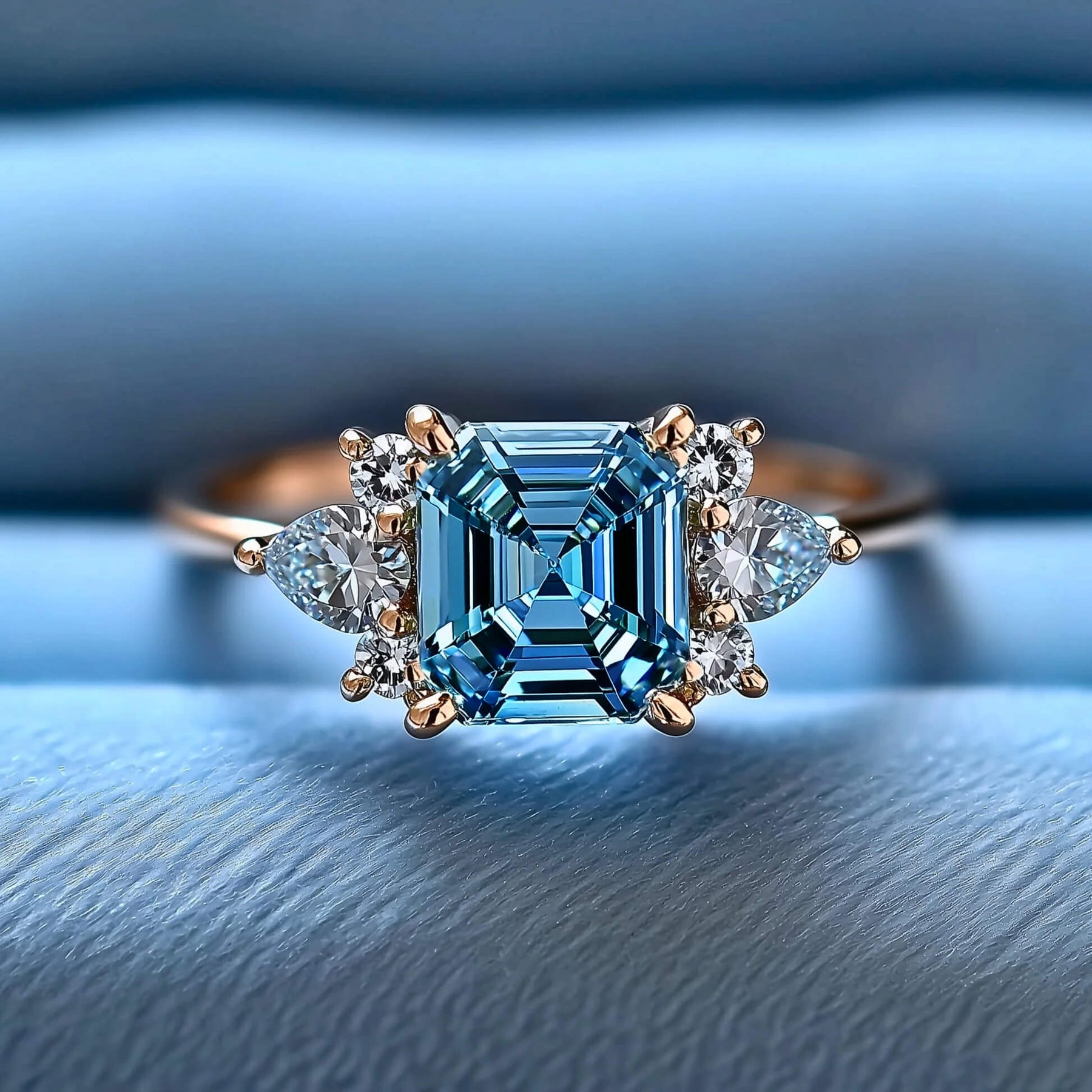 Valencia 2CT Blue Asscher Cut Blue Gemstone Ring