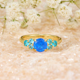 Carina Lab Grown Royal Blue Sapphire Ice-crackle Texture Ring