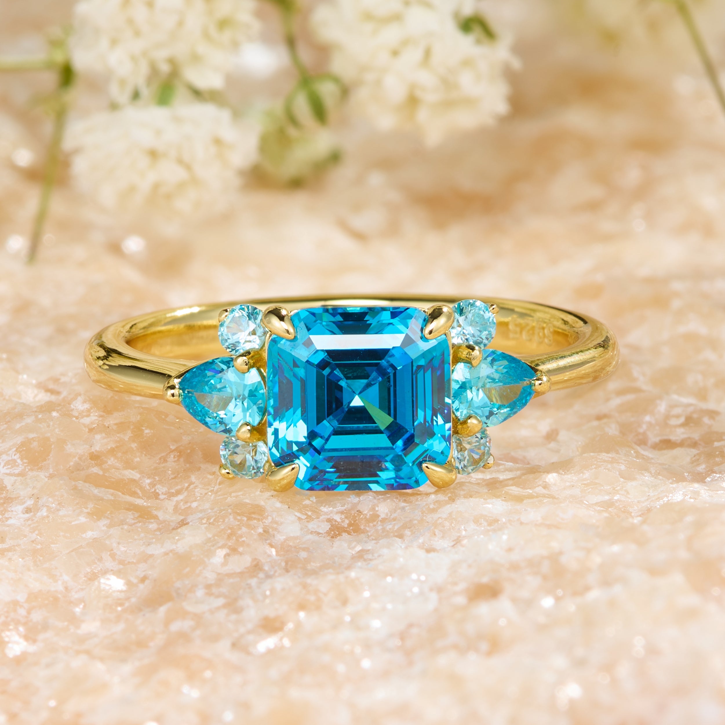 Valencia Asscher Cut Blue Gemstone Ring