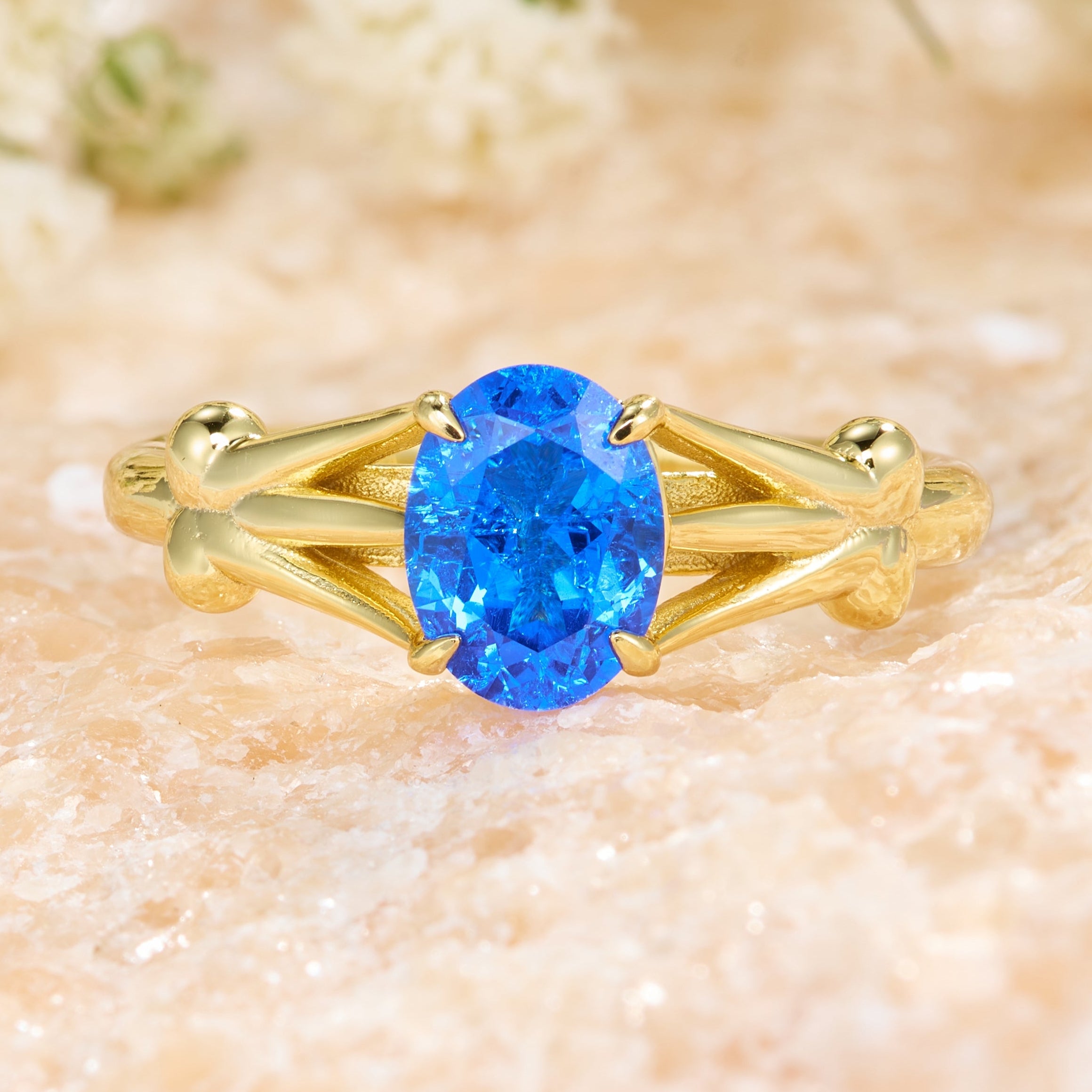 Azura Oval Cut Lab Grown Sapphire Ice-crackle Texture Ring