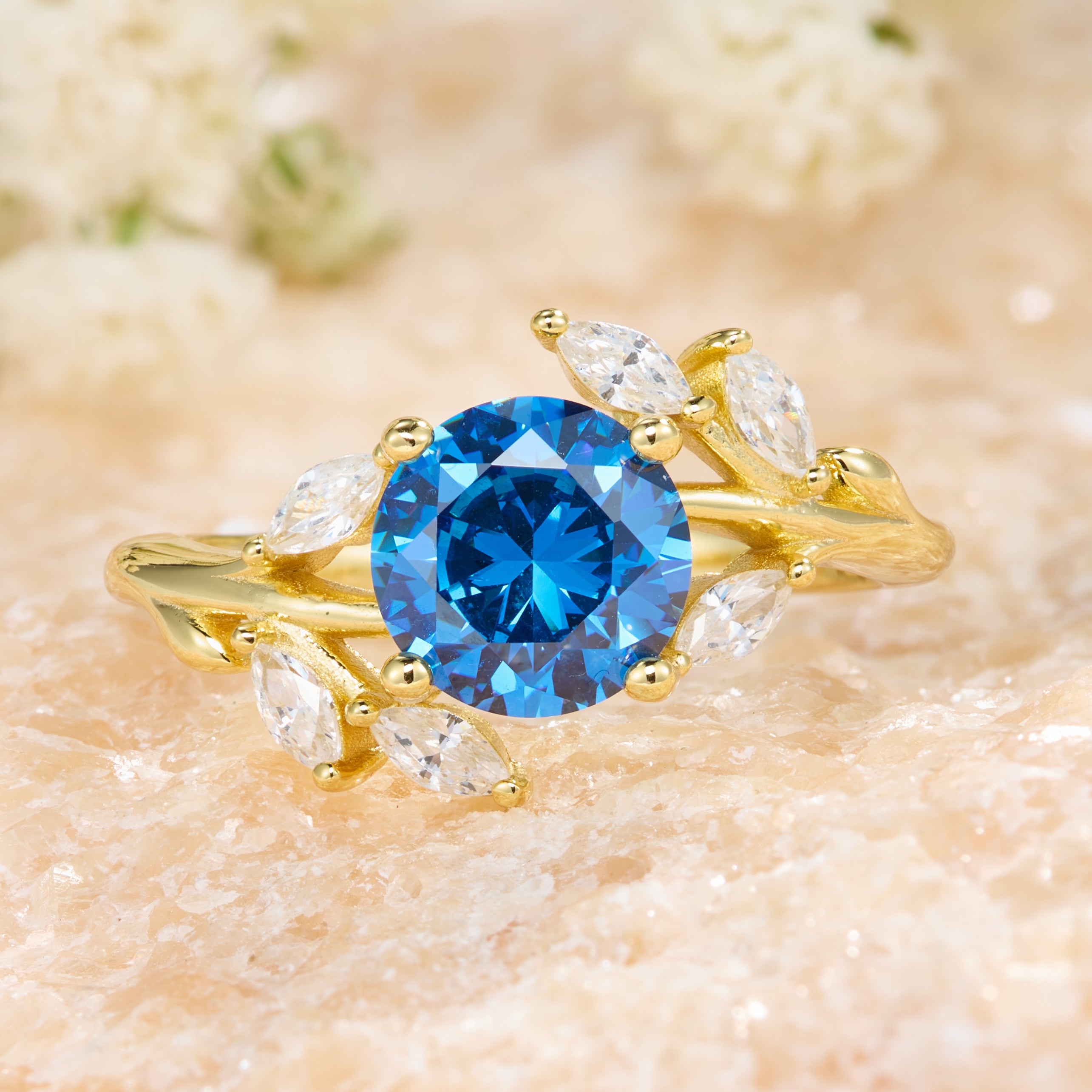 Sylvana Round Cut Blue Gemstone Engagement Ring