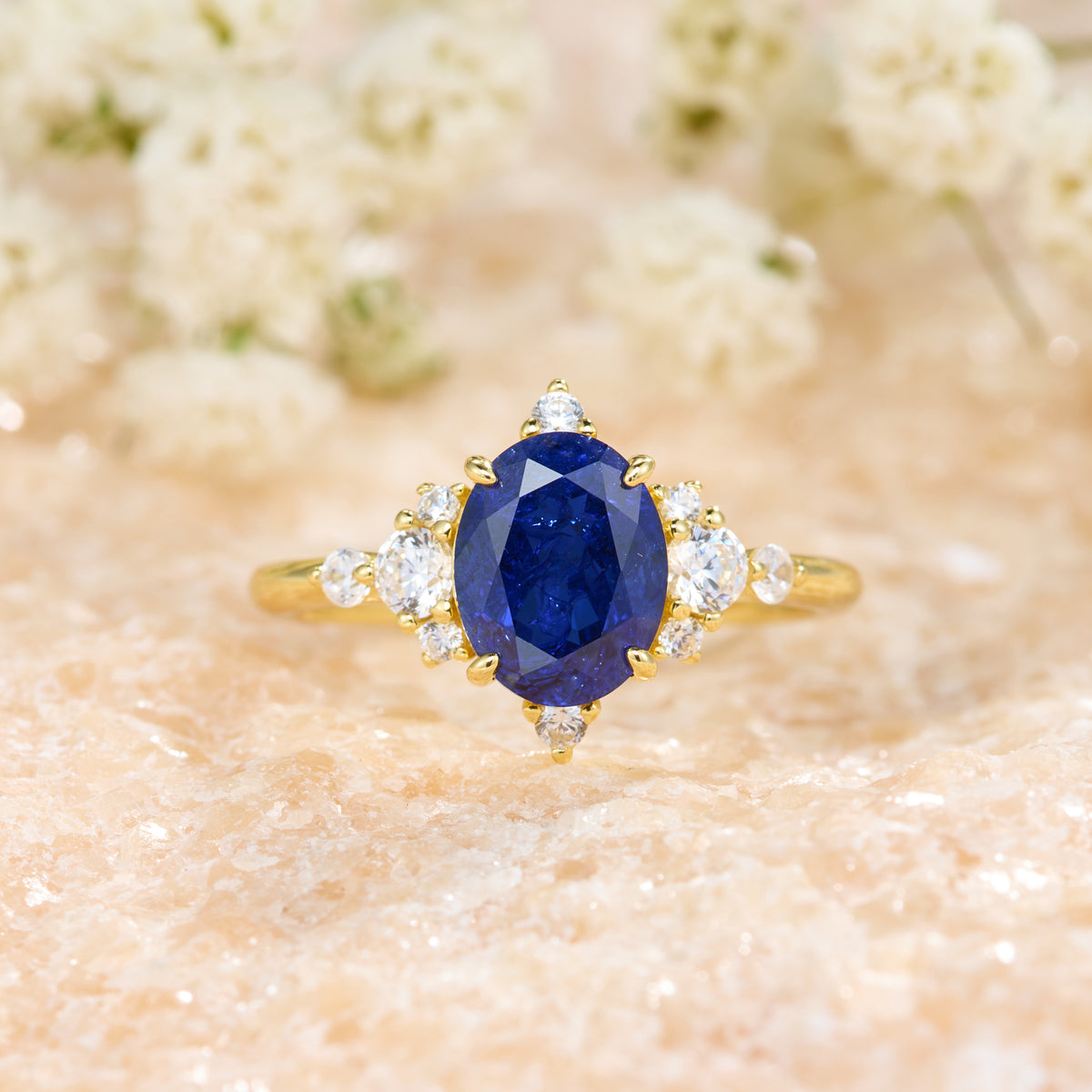 Carlotta Oval Cut Lab Grown Sapphire Ice-crackle Texture Ring