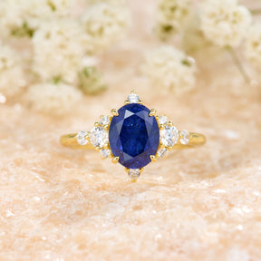 Carlotta Oval Cut Lab Grown Sapphire Ice-crackle Texture Ring