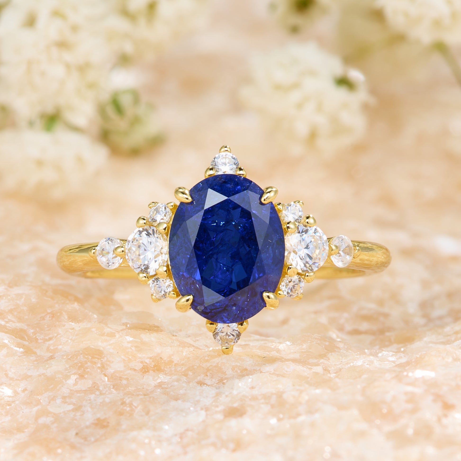 Carlotta Oval Cut Lab Grown Sapphire Ice-crackle Texture Ring