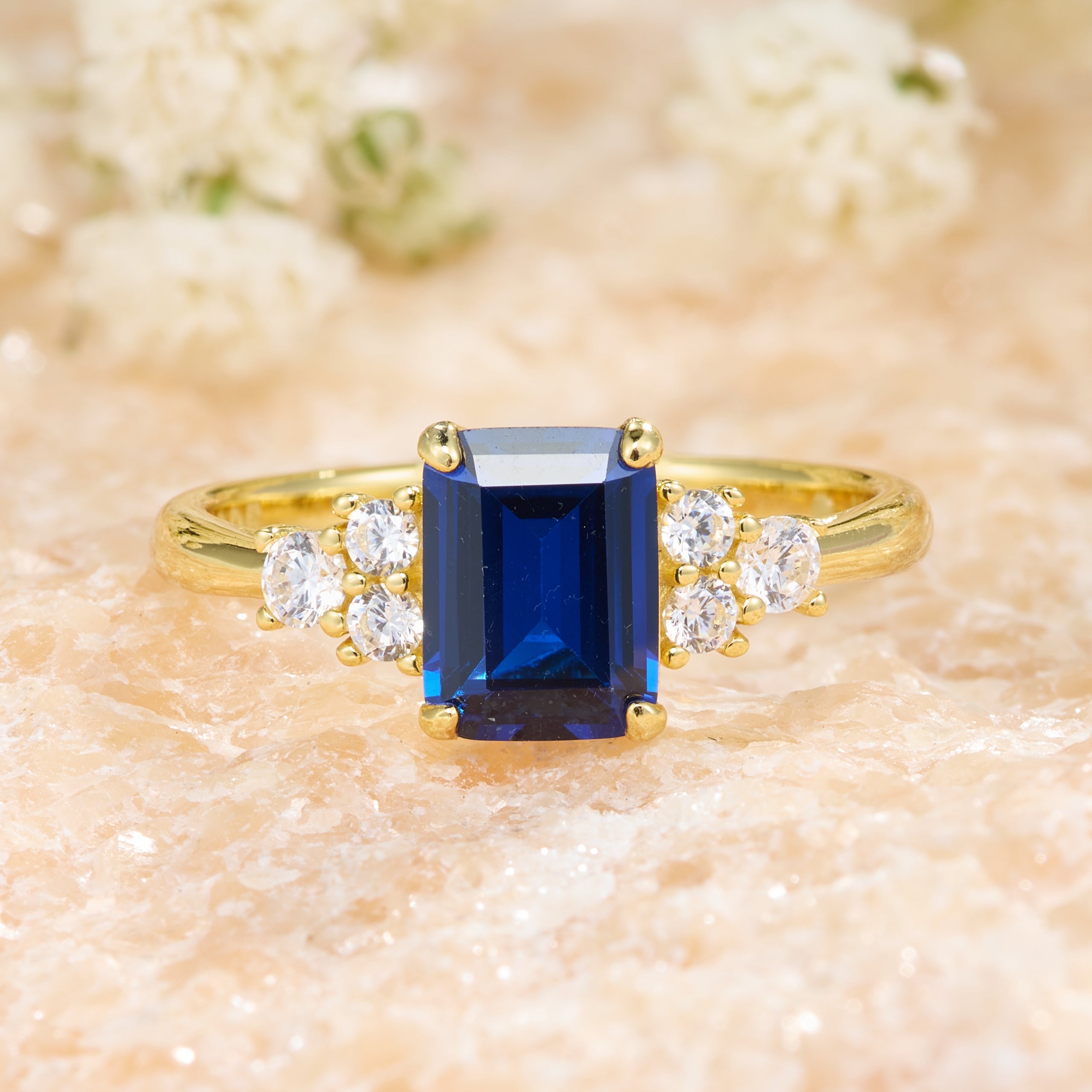 Carina Emerald Cut Lab Grown Sapphire Ice-crackle Texture Ring