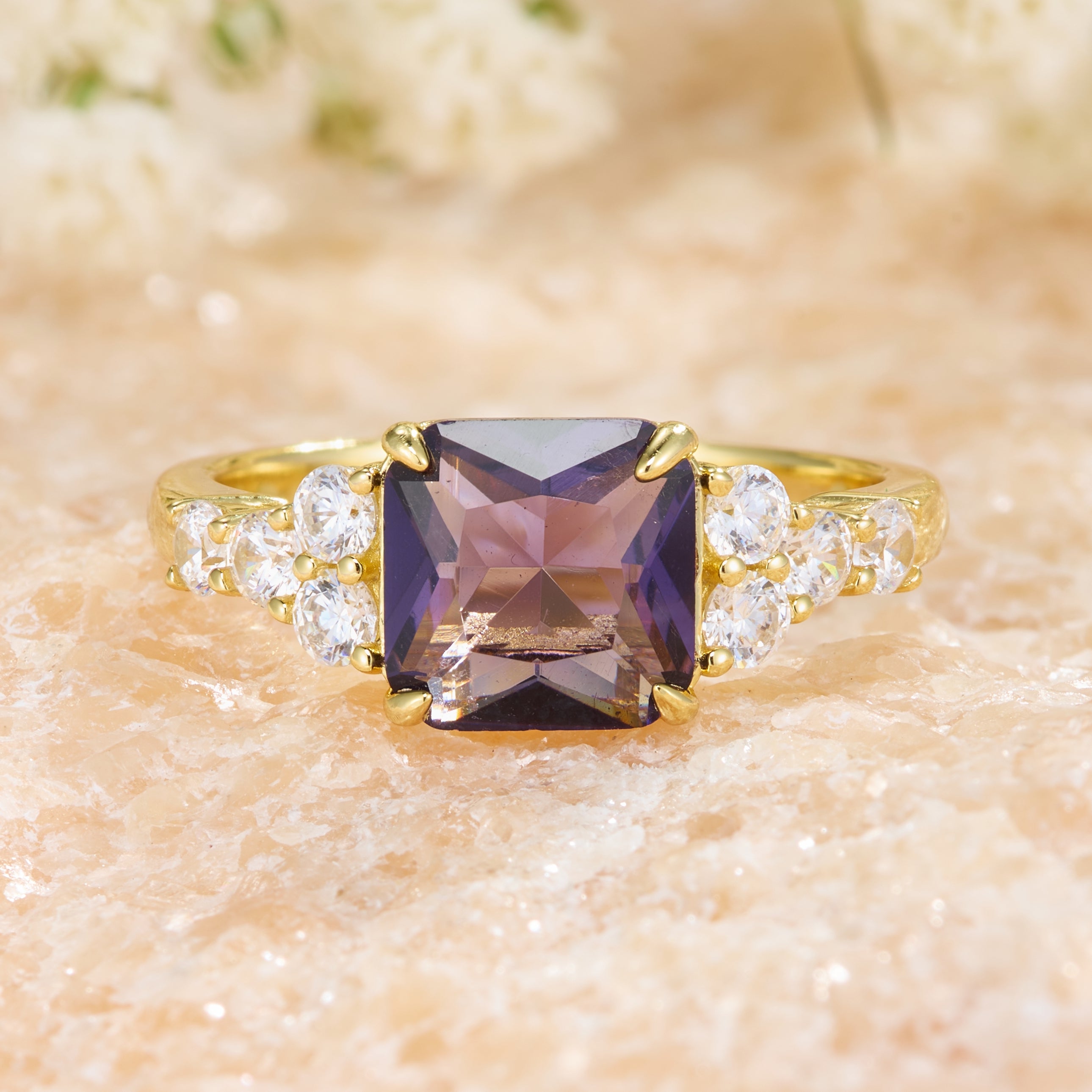 The Gisella Asscher Cut Deep Purple Amethyst Ring