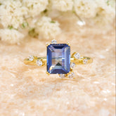 Emerald Cut Lab Grown Sapphire Engagement Ring