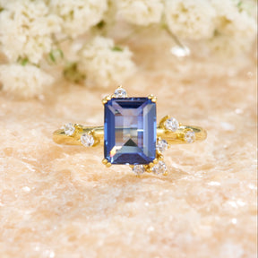 Emerald Cut Lab Grown Sapphire Engagement Ring
