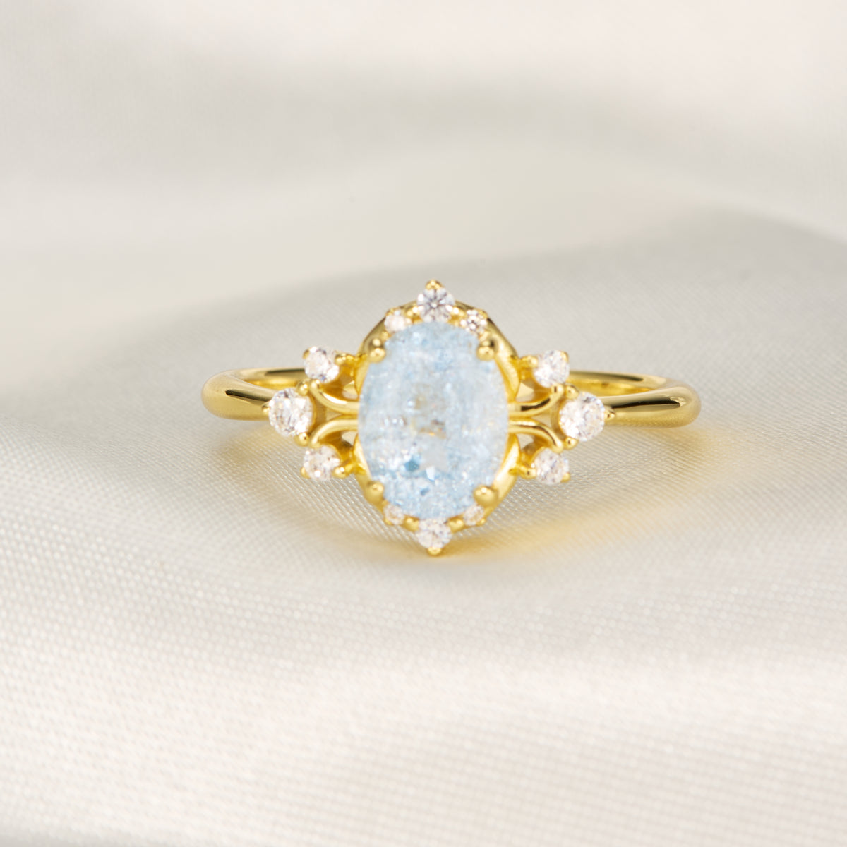 Valoria Oval Cut Lab Grown Aquamarine Ice-crackle Texture Ring