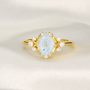 Valoria Oval Cut Lab Grown Aquamarine Ice-crackle Texture Ring