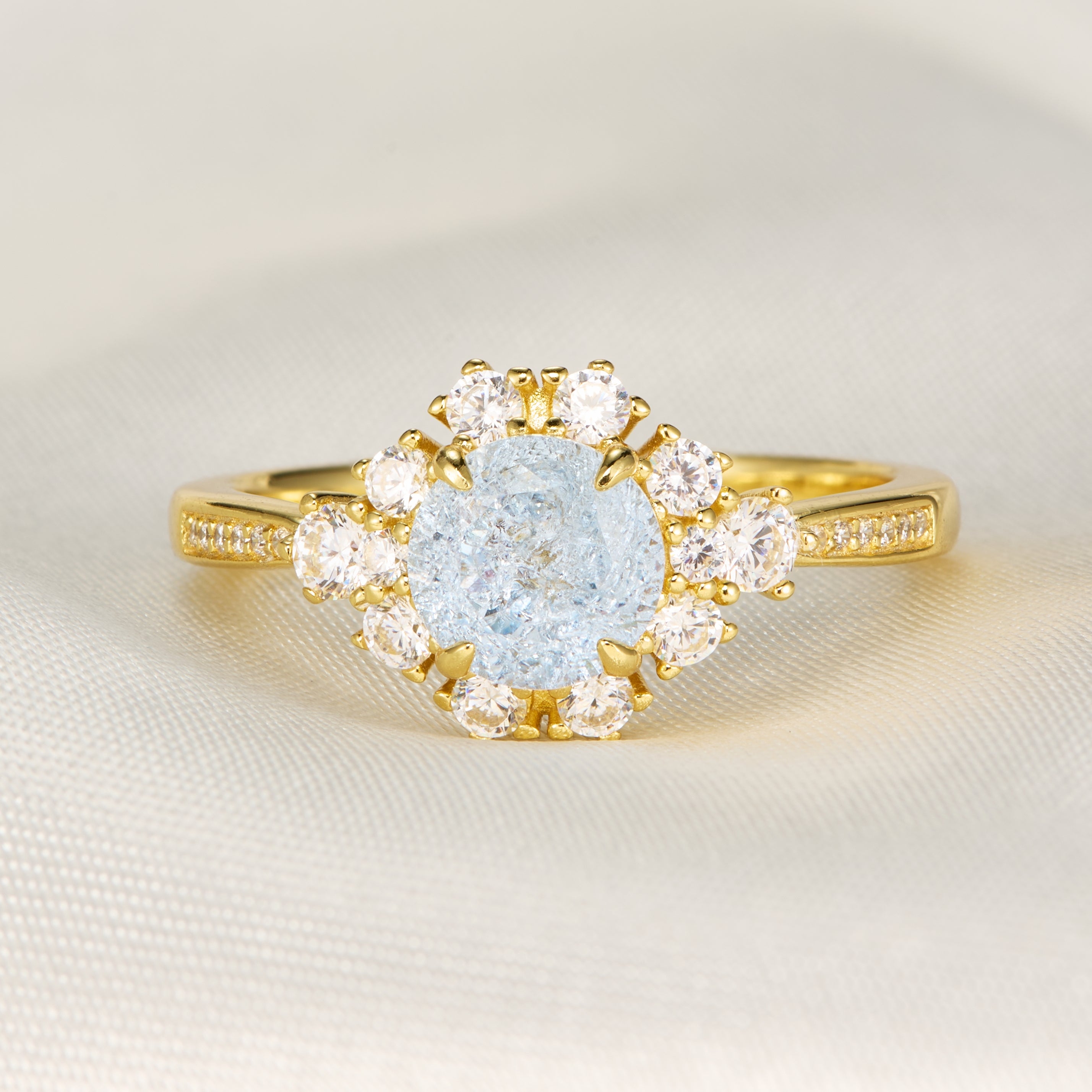 Bethany Round Cut Lab Grown Aquamarine Ice-crackle Texture Ring