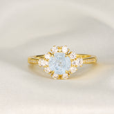 Bethany Round Cut Lab Grown Aquamarine Ice-crackle Texture Ring