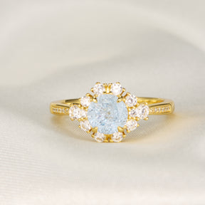 Bethany Round Cut Lab Grown Aquamarine Ice-crackle Texture Ring