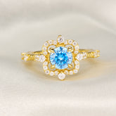 Floating Round Cut Blue Gemstone Engagement Halo Ring