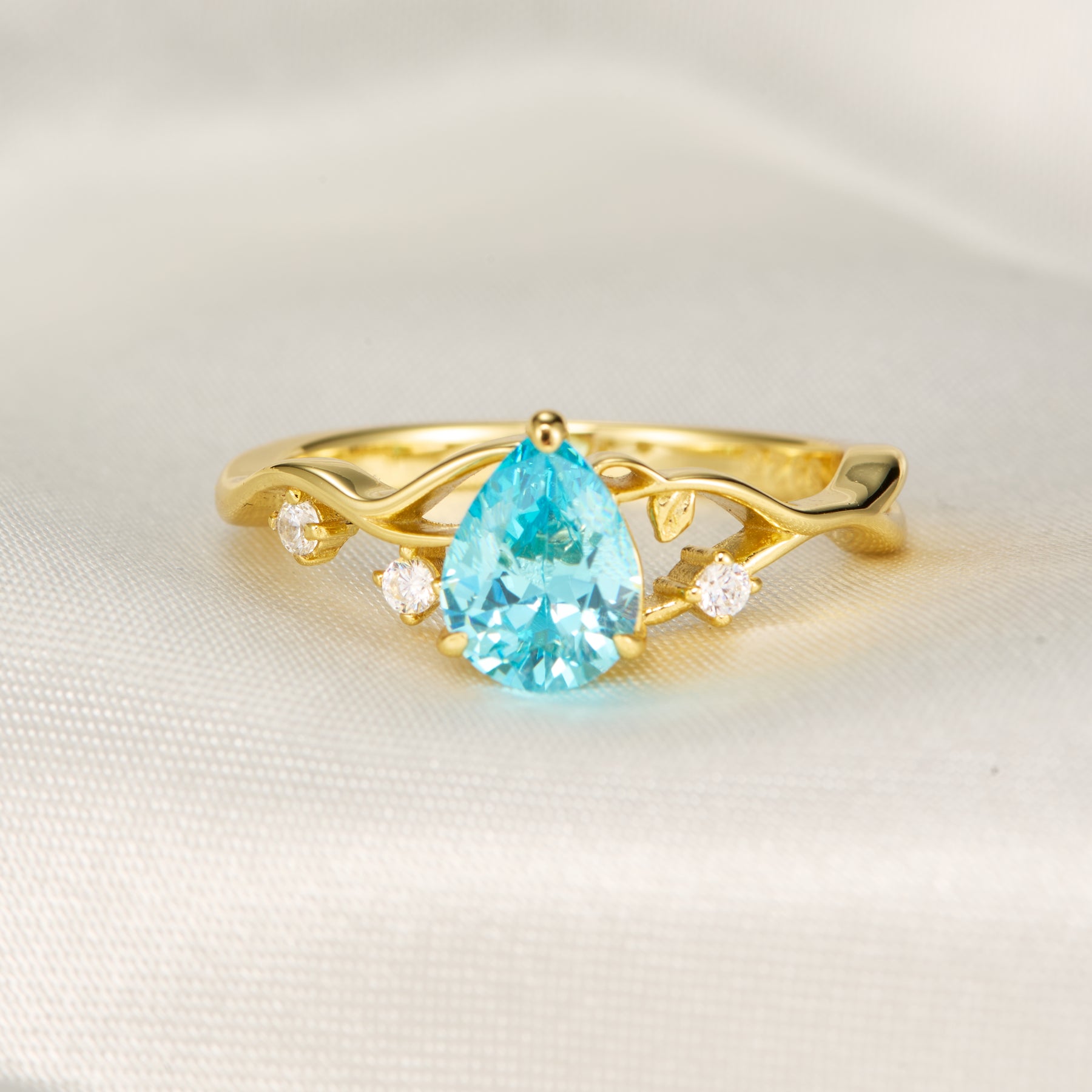 Athena Pear Cut Blue Gemstone Engagement Ring