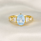 Oval Cut Lab Grown Aquamarine Ice-crackle Texture Ring